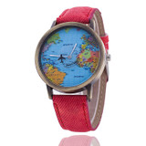 Gnova Platinum Top PU Leather Denim women watch retro plane wristwatch korean fashion world map reloj femenino geneva style