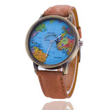 Gnova Platinum Top PU Leather Denim women watch retro plane wristwatch korean fashion world map reloj femenino geneva style