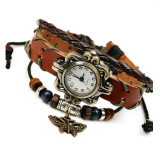 Gnova Platinum Top Genuine Leather Bracelet Watch Women Charm Leaf Butterfly Ethnic Geneva Style Urban Girl Fashion Para Dama