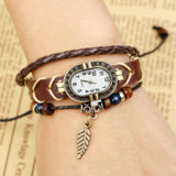 Gnova Platinum Top Genuine Leather Bracelet Watch Women Charm Leaf Butterfly Ethnic Geneva Style Urban Girl Fashion Para Dama
