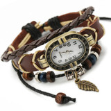 Gnova Platinum Top Genuine Leather Bracelet Watch Women Charm Leaf Butterfly Ethnic Geneva Style Urban Girl Fashion Para Dama