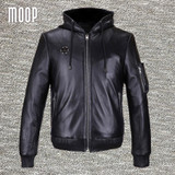Glossy black genuine leather jackets and coats men heavyweight lambskin hooded motorcycle biker jacket veste cuir homm LT821
