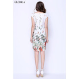 Glorria Women Summer Wear to Work Floral Print Slash Neck White Dresses Office Lady Business Party Slim Pencil Knee-Length Dress