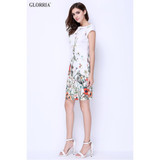 Glorria Women Summer Wear to Work Floral Print Slash Neck White Dresses Office Lady Business Party Slim Pencil Knee-Length Dress
