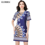 Glorria Women 2017 Summer Print Dress Navy Blue Short Dresses Lady Elegant Casual Fashion Party Office Dress Sundress Vestidos