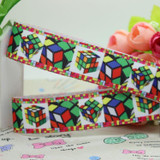 7/8'' Free shipping block printed grosgrain ribbon hairbow headwear party decoration diy wholesale OEM 22mm D282