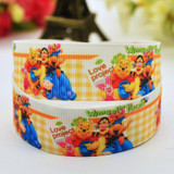 7/8'' (22mm) Winnie Bear Cartoon Character printed Grosgrain Ribbon party decoration satin ribbons OEM 10 Yards Ruban