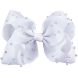 7 Inch White Pearl Ribbon Hair Bow With Clip Big Bowknot Hairpins Girl Barrettes Large Colorful Bow Hair Clip