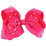 7 Inch White Pearl Ribbon Hair Bow With Clip Big Bowknot Hairpins Girl Barrettes Large Colorful Bow Hair Clip