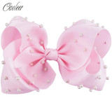 7 Inch White Pearl Ribbon Hair Bow With Clip Big Bowknot Hairpins Girl Barrettes Large Colorful Bow Hair Clip