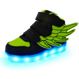7 Colors Light Kids USB Charging LED Luminous Shoes, Fashion Soft Leather Boys&amp;Girls Glowing Sneakers With Wings