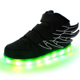 7 Colors Light Kids USB Charging LED Luminous Shoes, Fashion Soft Leather Boys&amp;Girls Glowing Sneakers With Wings