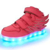 7 Colors Light Kids USB Charging LED Luminous Shoes, Fashion Soft Leather Boys&amp;Girls Glowing Sneakers With Wings