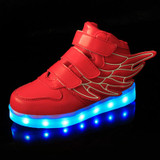 7 Colors Light Kids USB Charging LED Luminous Shoes, Fashion Soft Leather Boys&amp;Girls Glowing Sneakers With Wings