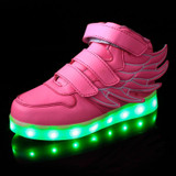 7 Colors Light Kids USB Charging LED Luminous Shoes, Fashion Soft Leather Boys&amp;Girls Glowing Sneakers With Wings