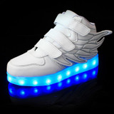 7 Colors Light Kids USB Charging LED Luminous Shoes, Fashion Soft Leather Boys&amp;Girls Glowing Sneakers With Wings