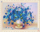 60X45cm Blue Vase DIY Ribbon Embroidery 3D Embroidery Print Cross Set Needlework Unfinished Wall Painting Craft Gift