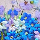 60X45cm Blue Vase DIY Ribbon Embroidery 3D Embroidery Print Cross Set Needlework Unfinished Wall Painting Craft Gift