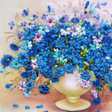 60X45cm Blue Vase DIY Ribbon Embroidery 3D Embroidery Print Cross Set Needlework Unfinished Wall Painting Craft Gift