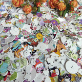 60pcs 2 Holes Assorted Random Mix white background Round and Animals Pattern Cartoons Wood Sewing Buttons Scrapbooking zmk-0001