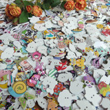 60pcs 2 Holes Assorted Random Mix white background Round and Animals Pattern Cartoons Wood Sewing Buttons Scrapbooking zmk-0001