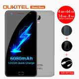 6080mAh OUKITEL K6000 Plus 4G Smartphone Android 7.0 MTK6750T Octa Core 4GB+64GB 16MP 12V/2A 5.5 Inch Fingerprint Mobile Phone