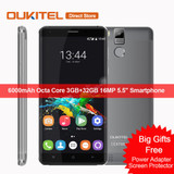 6000mAh OUKITEL K6000 Pro 4G LTE Smartphone Android 6.0 MTK6753 Octa Core 3GB+32GB 16MP 5.5" 1920*1080 Fingerprint Mobile Phone