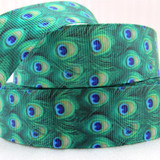 5Y43036 1"(25mm) Peacock ribbon high quality printed polyester ribbon 5 yards, DIY handmade materials, wedding gift wrap