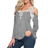 5XL Sexy Lace Crochet V Neck Women Blouse 2017 Autumn Casual Shirts Long Sleeve Blusas Cold Shoulder Top Shirt Plus Size LX053