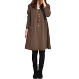 5XL Plus Size Womens Clothing 2018 Autumn Winter Women Pockets Dress Long Sleeve Solid O Neck Loose Dress Casual Ukraine Vestido