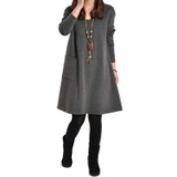 5XL Plus Size Womens Clothing 2018 Autumn Winter Women Pockets Dress Long Sleeve Solid O Neck Loose Dress Casual Ukraine Vestido