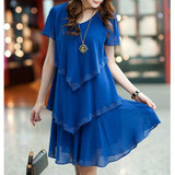 5XL Plus Size Women Clothing 2018 Chiffon Dress Summer Dresses Party Short Sleeve Casual Vestido De Festa Blue Black Robe Femme