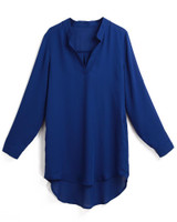 5XL Plus Size Women Chiffon Shirt V Neck Pockets Roll up Long Sleeves Asymmetrical Solid Loose Casual Blouse Tunic Shirt female
