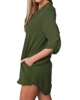 5XL Plus Size Women Chiffon Shirt V Neck Pockets Roll up Long Sleeves Asymmetrical Solid Loose Casual Blouse Tunic Shirt female