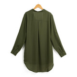 5XL Plus Size Women Chiffon Shirt V Neck Pockets Roll up Long Sleeves Asymmetrical Solid Loose Casual Blouse Tunic Shirt female