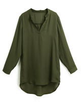 5XL Plus Size Women Chiffon Shirt V Neck Pockets Roll up Long Sleeves Asymmetrical Solid Loose Casual Blouse Tunic Shirt female