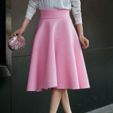5XL Plus Size Skirt High Waisted Skirts Womens White Knee Length Bottoms Pleated Skirt Saia Preta Pink Black Red Blue 2018