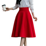 5XL Plus Size Skirt High Waisted Skirts Womens White Knee Length Bottoms Pleated Skirt Saia Midi Pink Black Red Blue 2018