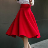 5XL Plus Size Skirt High Waisted Skirts Womens White Knee Length Bottoms Pleated Skirt Saia Midi Pink Black Red Blue 2018
