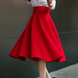5XL Plus Size Skirt High Waisted Skirts Womens White Knee Length Bottoms Pleated Skirt Saia Midi Pink Black Red Blue 2018