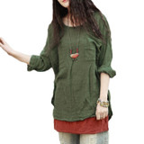 5XL Plus Size Cotton Linen T-shirt Female Korean Women Long Sleeve Loose Casual Tee Shirt Femme Ethnic Vintage Autumn Shirt Top