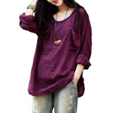 5XL Plus Size Cotton Linen T-shirt Female Korean Women Long Sleeve Loose Casual Tee Shirt Femme Ethnic Vintage Autumn Shirt Top