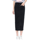 5XL High Waist Pockets Straight Denim Long Skirt Casual Summer Vintage Jupe Femme High Quality Plus Size Denim Skirts TT2412