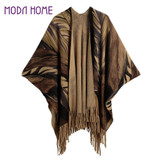 2018 Autumn New Cardigan Women Winter Poncho Cape Top Tassel Fringed Cardigan Print Sweater Scarf Women Coat Red/Grey/Khaki