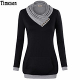 2018 Autumn Long Sleeve Kangaroo Pocket Women Hoodies Scarf Neck Casual Knitted Patchwork Pullovers Female Out Wear Tee Shirt