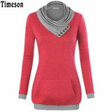 2018 Autumn Long Sleeve Kangaroo Pocket Women Hoodies Scarf Neck Casual Knitted Patchwork Pullovers Female Out Wear Tee Shirt