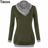2018 Autumn Long Sleeve Kangaroo Pocket Women Hoodies Scarf Neck Casual Knitted Patchwork Pullovers Female Out Wear Tee Shirt