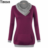 2018 Autumn Long Sleeve Kangaroo Pocket Women Hoodies Scarf Neck Casual Knitted Patchwork Pullovers Female Out Wear Tee Shirt