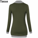 2018 Autumn Long Sleeve Kangaroo Pocket Women Hoodies Scarf Neck Casual Knitted Patchwork Pullovers Female Out Wear Tee Shirt