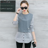 2018 autumn korean style long sleeve Blouse Shirt women tops Casual Striped Patchwork Fake Two Pieces Women Blouses Loose blusas